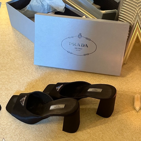 Black Prada Satin Sandal Heels - 38.5/8.5 - Picture 3 of 6